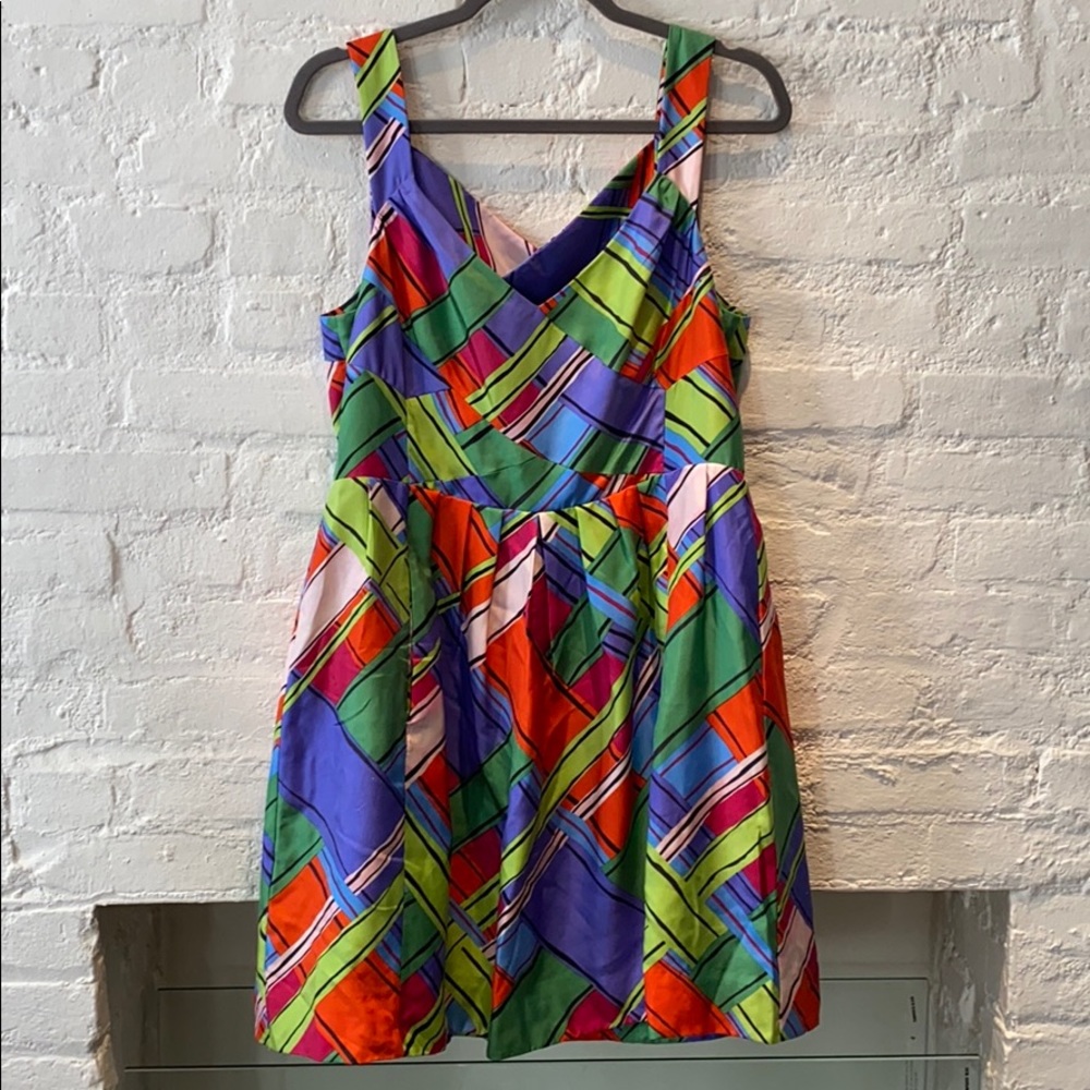 Leifsdotir colorful plaid silk pleated dress sz 10